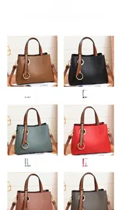 Multiple color options for women's large PU leather tote bag with gold ring detail