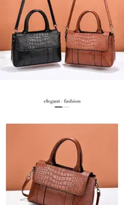 Détail de sacs à main en cuir PU grande capacité avec texture crocodile élégante en noir et marron