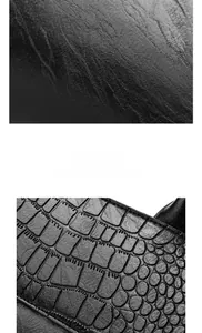 Gros plan du sac en cuir noir avec motif de pierre et détails de texture souple