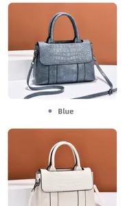 Détails de sacs à main élégants en similicuir souple avec motif crocodile bleu