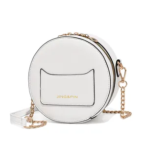 Borsa a tracolla rotonda bianca alla moda con design a orecchie di gatto e catena oro
