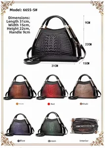 Detailed dimension chart for crocodile pattern shoulder bag in six colors, 31cm length