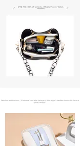 Interior view of white bucket bag showing capacity for phone and cosmetics
