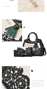 Detail of laser-cut floral patterns and pearl accents on a stylish PU leather tote bag
