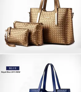 Set di borse da donna in 3 pezzi con trama in pelle PU intrecciata e finitura metallica