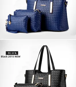 Dettaglio del set di borse da donna in texture intrecciata con borsa tote e hardware oro