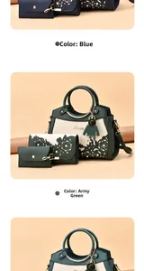 Detail of hollow-out flower pattern and quilted PU leather on a 3-piece handbag set