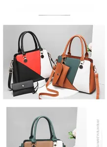 Vue détaillée du lot de deux sacs à main avec motif géométrique color-block et détails dorés
