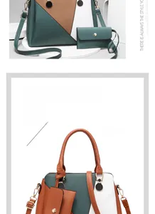 Détails de l'ensemble de sacs bicolores avec patchwork géométrique en cuir élégant