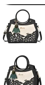 Detail of hollow floral pattern and rivet decor on minimalist monochrome tote bag