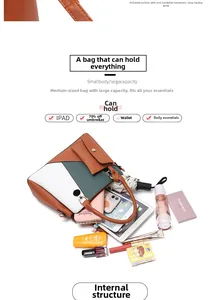 Détails de l'intérieur du sac à bandoulière spacieux avec rangement pour iPad et accessoires