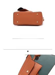 Détails du fond du sac à main en cuir PU marron caramel avec clous de protection dorés