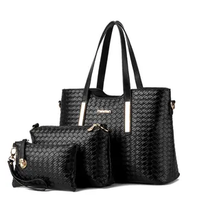 Borsa da Donna in Pelle PU con Trama Intrecciata Grande Tote E Borsa a Tracolla E Pochette Moda Business Abbinate