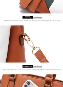 Détails du sac cabas bicolore avec ferrures métalliques et petit porte-monnaie