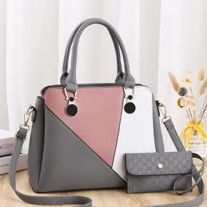 Ensemble sac à main et portefeuille tricolore géométrique avec bandoulière réglable