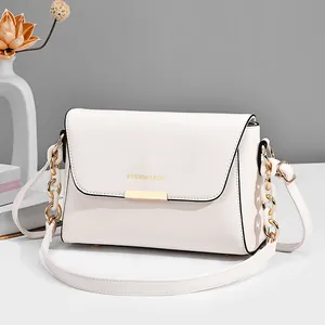 Bolso De Hombro Para Mujer Cuero PU Pequeño Cuadrado Cruzado Con Cadena Dorada Moda Minimalista Solapa Magnética