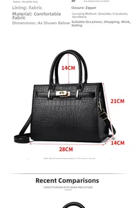 Dimensioni borsa nera trama coccodrillo con dettagli larghezza 28cm e altezza 21cm