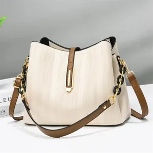 Women Fashion PU Leather Wave Texture Bucket Bag Elegant Chain Shoulder Bag Versatile Crossbody Bag Daily Commute Purse