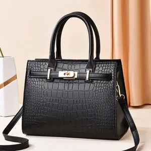 Borsa da Donna in Pelle PU con Motivo Coccodrillo Hardware Dorato Manico Tracolla Moda Ufficio Viaggio Borsa Tote