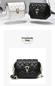 Detailed close-up of quilted pattern shoulder bags in black and white with gold locks