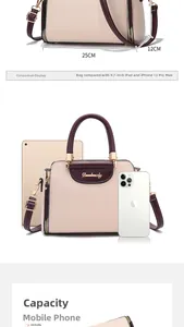 Size chart showing 25cm base length of the two-tone tote bag with iPad for scale