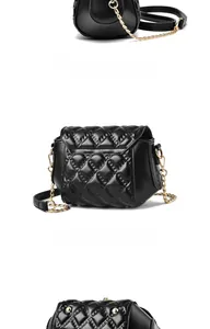 Detailed views of the black quilted crossbody bag showing side, back and bottom texture