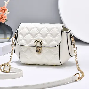 Women Quilted Diamond PU Leather Shoulder Bag Fashion Gold Chain Crossbody Square Bag With Metal Buckle Chic Elegant Purse