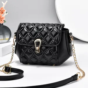 Elegant black quilted crossbody bag with gold horsebit buckle and chain strap