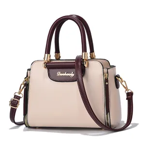 Women Color Block Handbag PU Leather Crossbody Shoulder Bag Large Capacity Top Handle Purse Fashion Letter Print Satchel