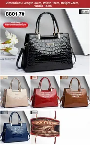 Detailed dimensions of crocodile pattern leather handbag with various color options