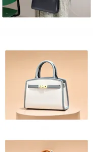 Vista dettagliata dell'elegante borsa a mano con opzioni bianco sporco, nero e marrone