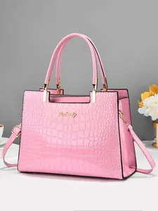 Sac fourre-tout en similicuir rose à motif crocodile avec poignées et bandoulière