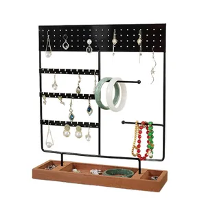 Organizador de joyas en madera de acacia y hierro para pendientes y collares