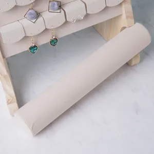 Combination wooden jewelry display stand with beige velvet for earrings and bracelets