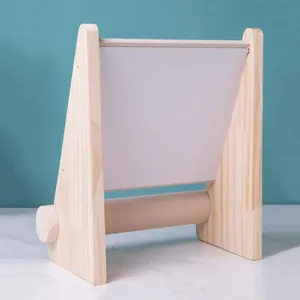 Detail of wooden jewelry display stand with white velvet backboard and natural texture