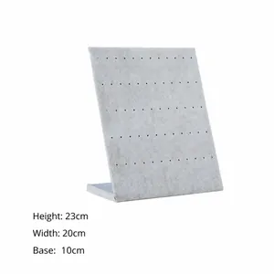 Espositore per orecchini in velluto grigio a forma di L con fori 23x20x10cm dimensioni