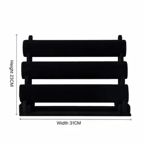 Présentoir bijoux à 3 niveaux en velours noir pour montres et bracelets 31x23cm