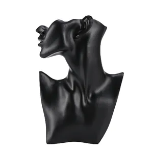 Modern black resin mannequin bust stand for necklace and earring jewelry display