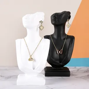 Resin Necklace Earring Display Stand Mannequin Bust Jewelry Organizer Holder For Home Store Matte Black White Props