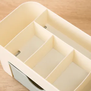 Cream desktop cosmetic organizer with drawer and multi-compartments for vanity storage