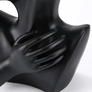 Matte black portrait bust necklace display stand with realistic hand posture