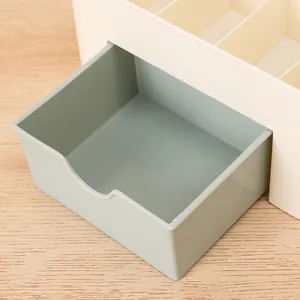 Detail of multi-compartment storage box with drawer for jewelry and makeup accessories