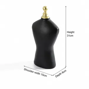 Espositore per gioielli busto in resina nera con dimensioni e dettaglio sfera dorata