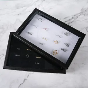 100 Slots Sieraden Display Doos Kunstleer Ring Oorbel Organizer Case Met Transparant Deksel Fluwelen Voering Opbergvak