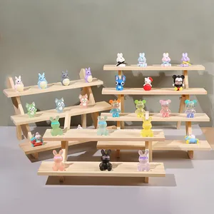 Solid Wood Tiered Display Stand For Jewelry Earrings Card Organizer Tabletop Ladder Storage Rack Figures Display Shelf Holder