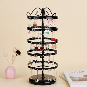 Espositore girevole per orecchini a 5 livelli con 220 fori in metallo nero, 15x40cm