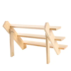 Detailed view of the 3-tier wooden ladder display stand with butterfly screw fasteners