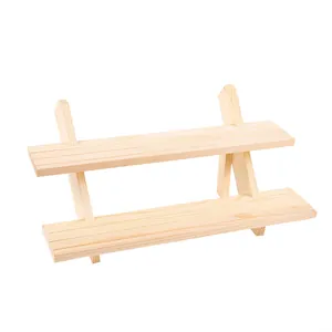 Minimalist 2-tier solid wood tiered display stand with natural grain for jewelry