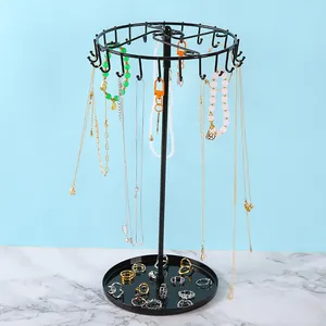 Présentoir à Bijoux en Métal Rotatif Porte-Colliers Bracelets Boucles d'Oreilles Organisateurs Artistiques en Fer Support Tour de Vitrine