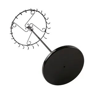 Porte-bijoux rotatif en fer noir avec 24 crochets et un socle rond stable